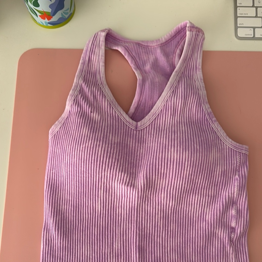 Purple Ribbed Cut Out Sleeveless Tank Top
